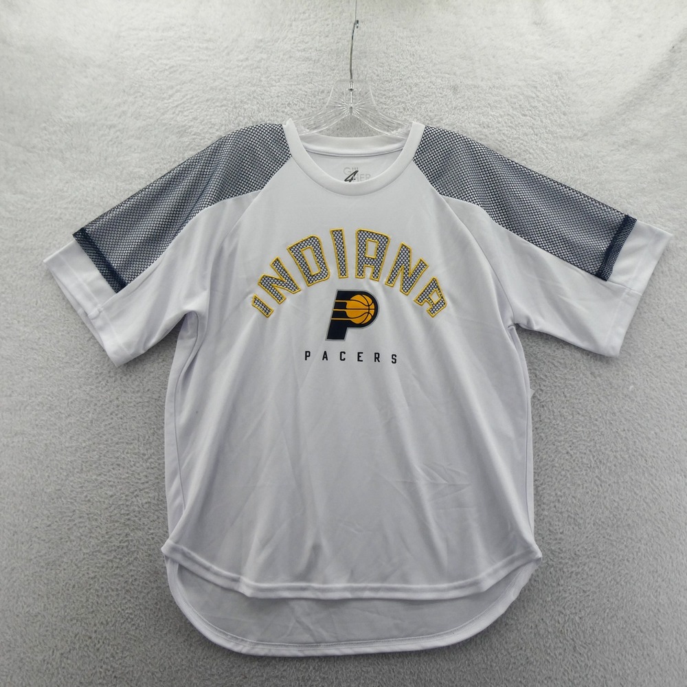 GIII Shirt Womens Medium Indiana Pacers White Mesh Sleeve‎ Basketball NBA Top